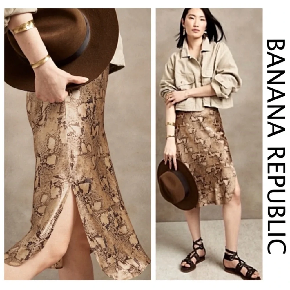 🖤NWTS-$150 BANANA REPUBLIC Silk Bliss Snakeskin Skirt S *Washable!* Nice - Picture 1 of 10